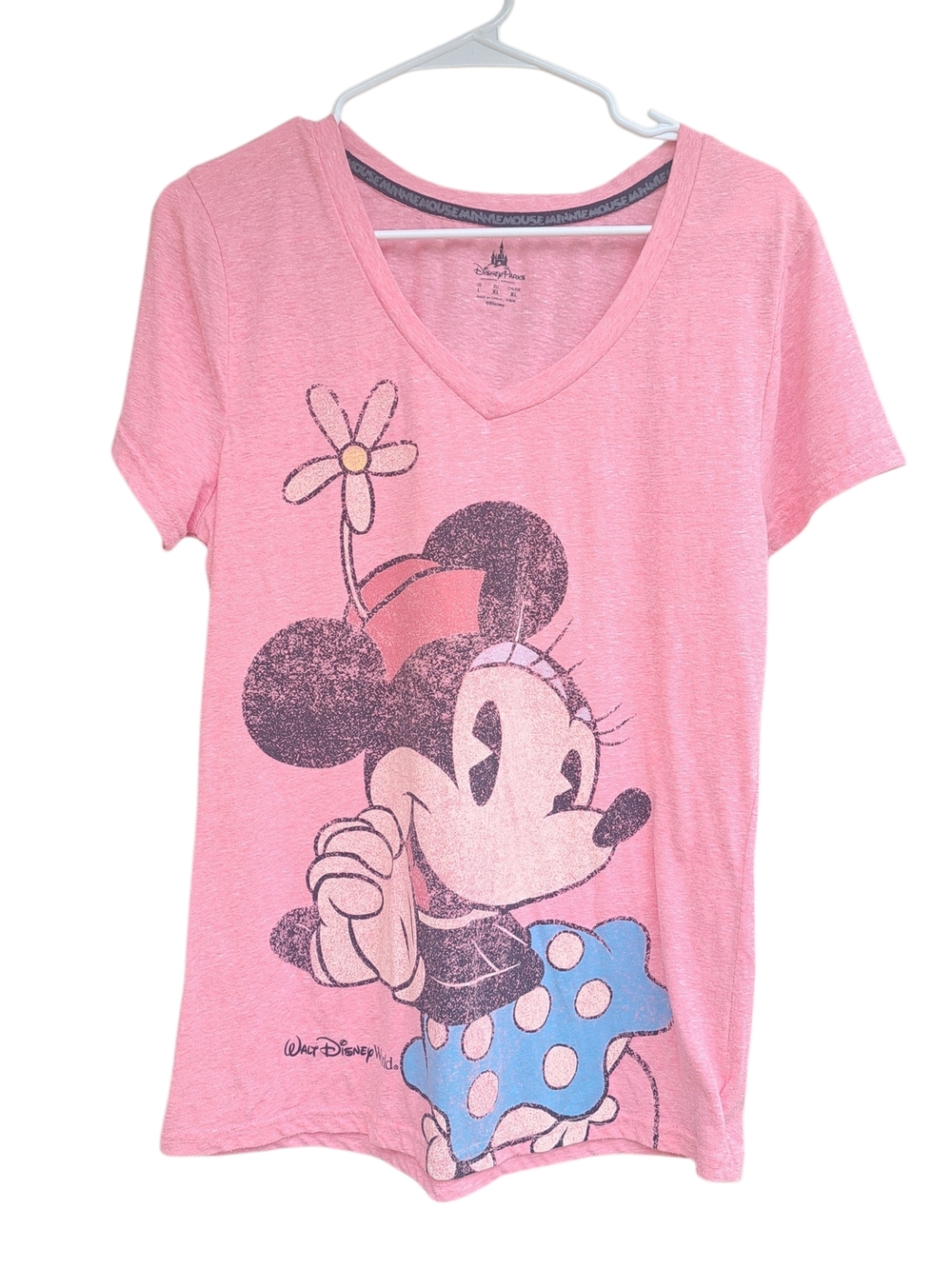 Disney Parks Minnie Mouse Graphic Tee Pink V-Neck Size L